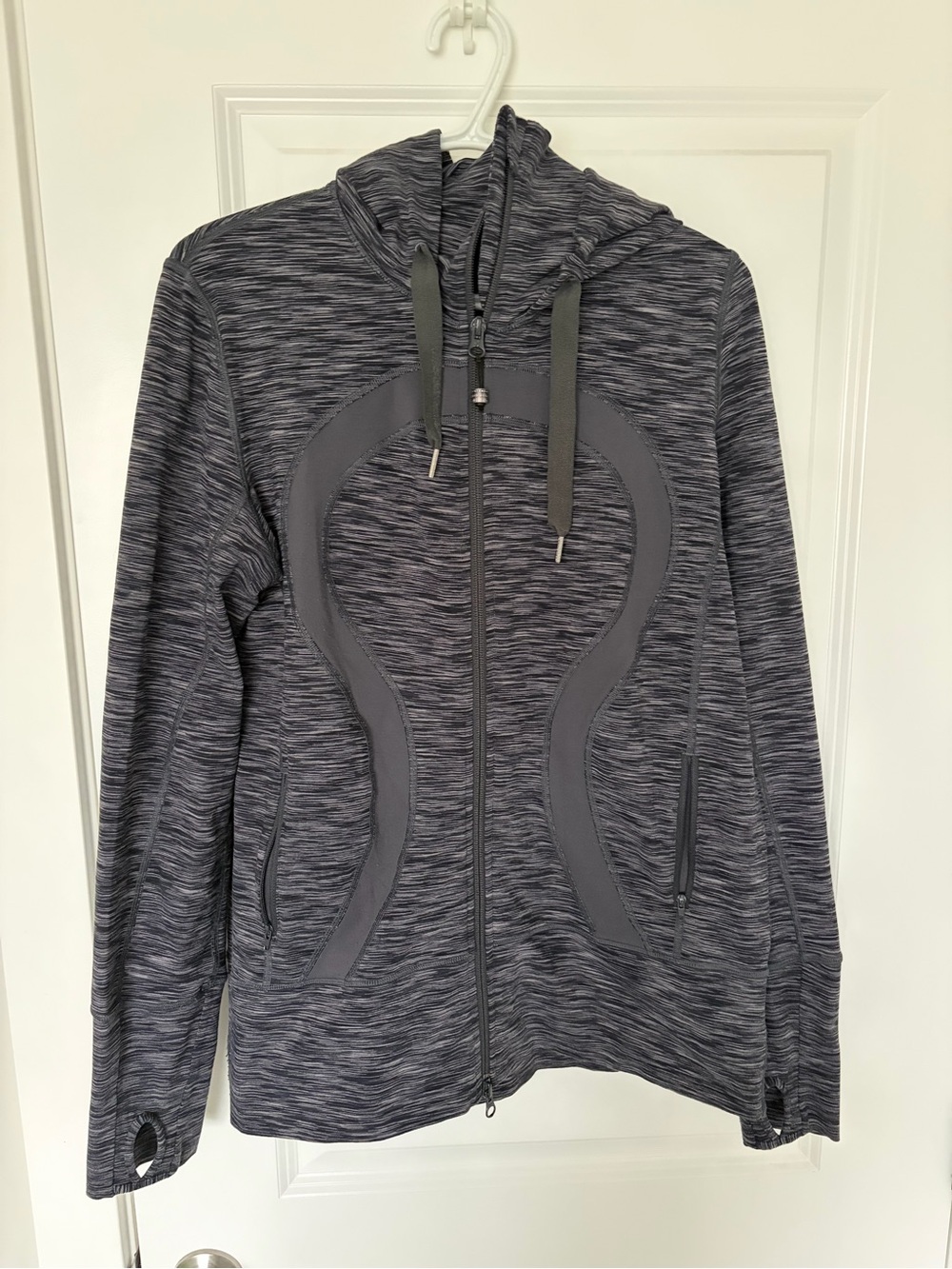 lululemon Stride Jacket Heathered Black Gray Hooded Size 12